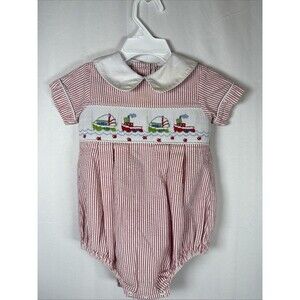 Shrimp And Grits Kids Red Smocked Romper Size 12M Preowned